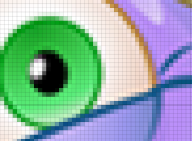 Zoom in for a closer look at your images -- A close-up view of Codey's eyeball shows it's made up of tiny squares called pixels