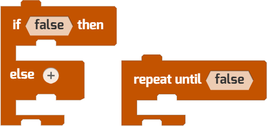 If-else statements have an empty, diamond-shaped hole that perfectly matches the green boolean blocks