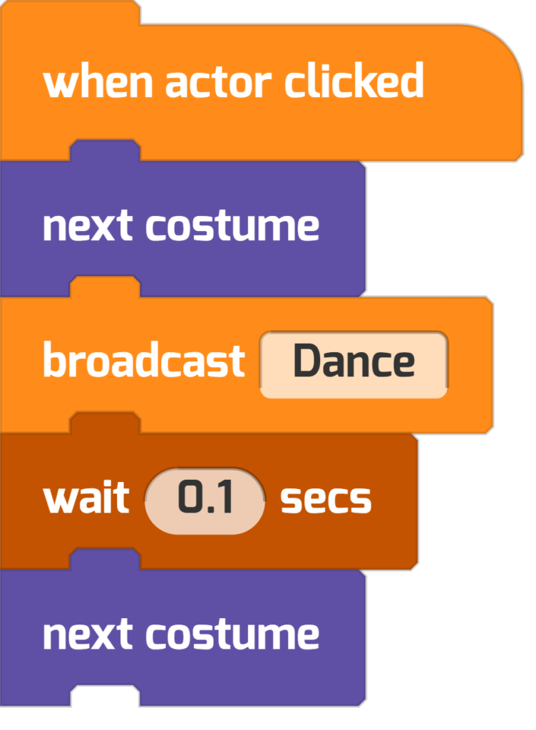 A script that broadcasts "Dance" to other actors 