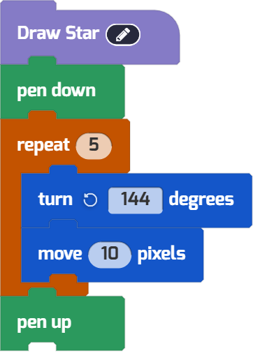 A block code program defining the Draw Star function