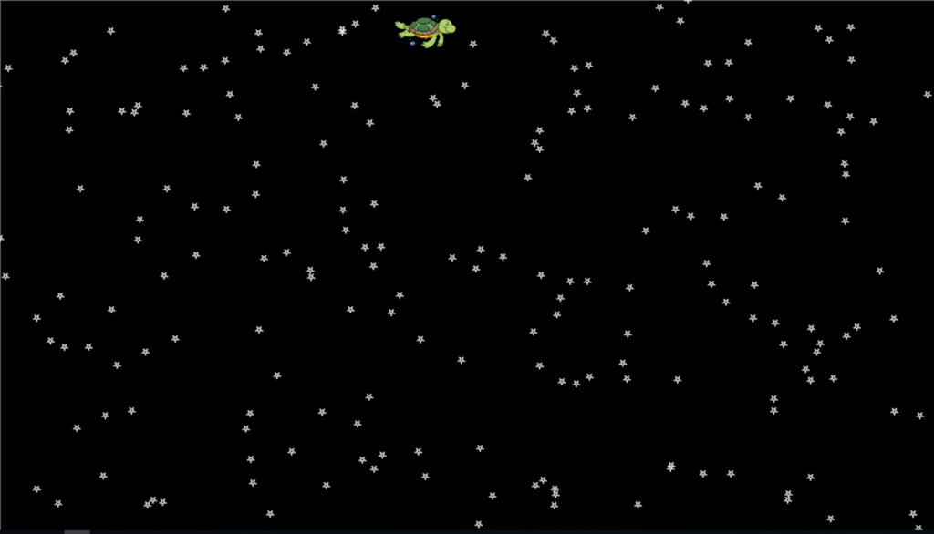 A beautiful black starfield, covered with stars. The turtle draws the final star. 