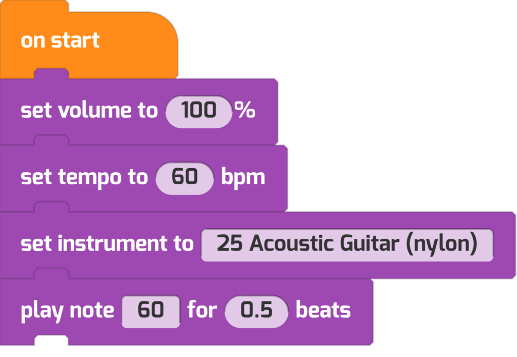 A script that sets volume, tempo, and instrument type