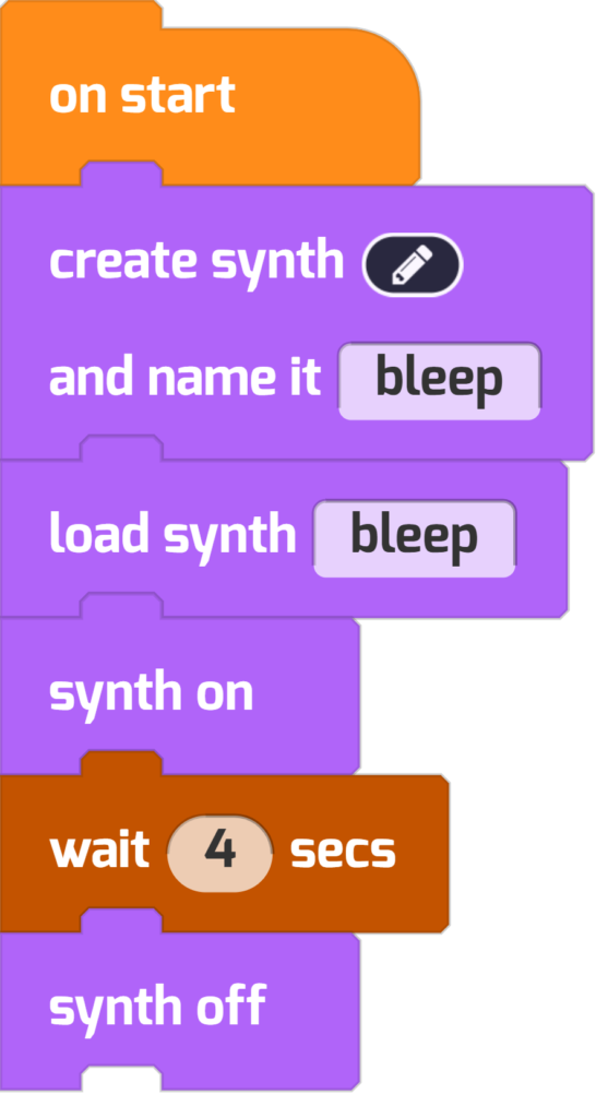 A program that turns the synth on for four seconds, then turns it off