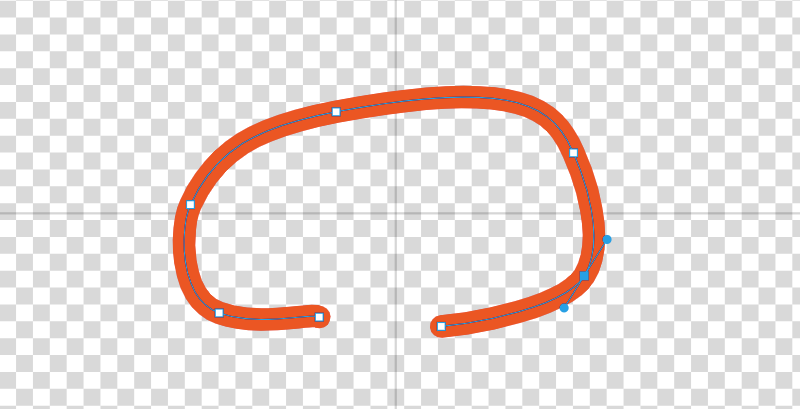 A bezier curve showing points and handles in the Tynker Drawing Tool 