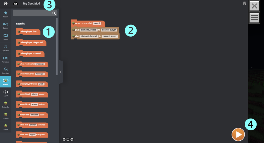 Tynker's Minecraft Education code editor